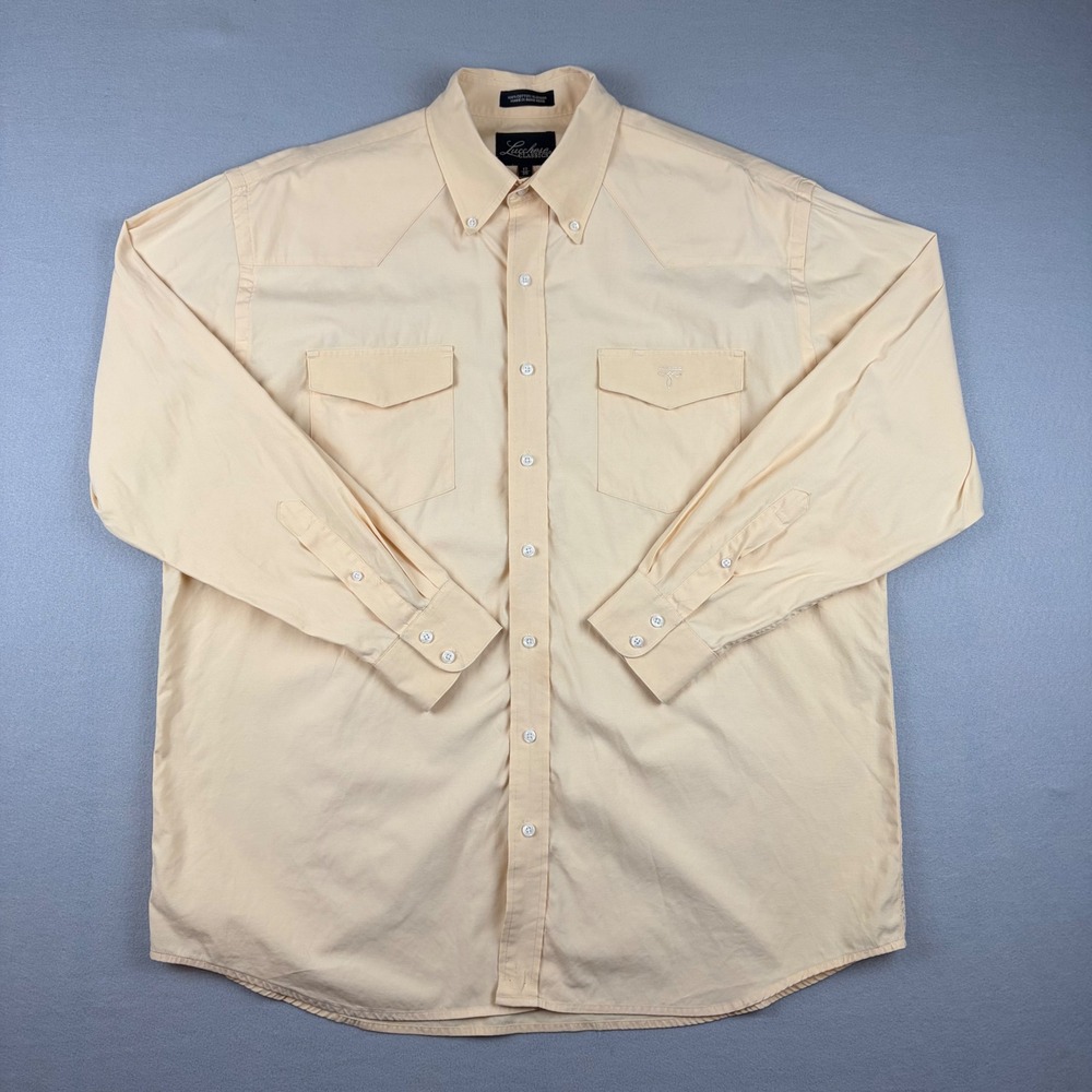 VTG Lucchese Classics Mens 17 35 XL Western Button Down Shirt Yellow Cotton